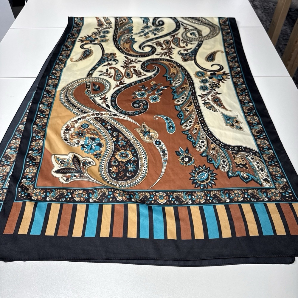 VTG Rossini Rectangle Silk Blend Scarf 24"x70" Paisley Multi Colorful Vibrant